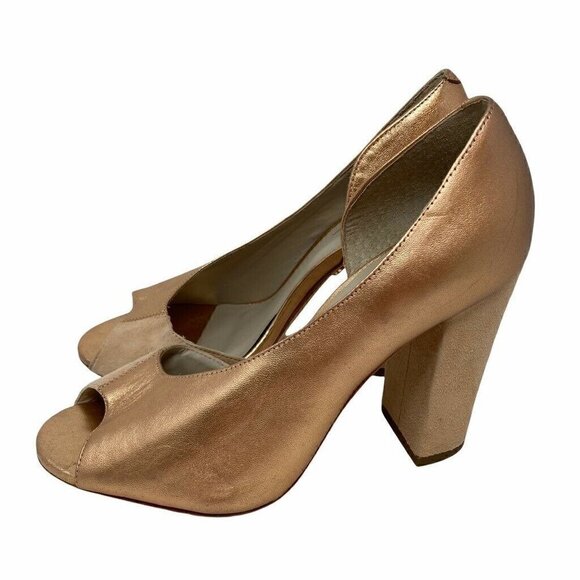 Anthropologie Guilhermina Womens Dorsay Block Heels Shoes Rose Gold Leather 6 M - Picture 4 of 8
